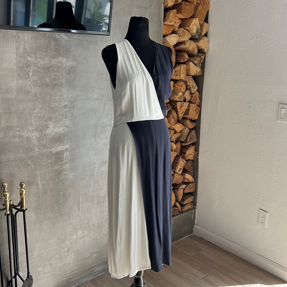 Navy & White asymmetrical V neck wrap dress